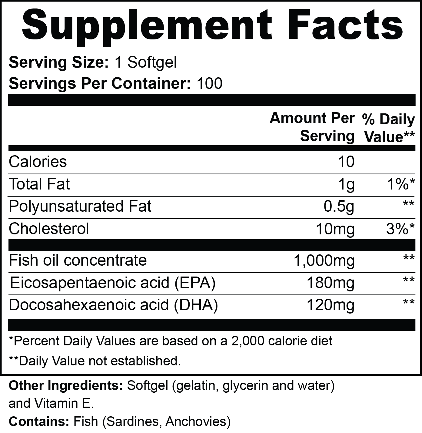 Omega-3 Fish Oil – EPA 180 mg + DHA 120 mg